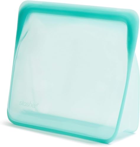 Stasher Reusable Silicone Storage Bag, Food Storage Container, Microwave and Dishwasher Safe, Leak-free, Stand Up - Mega, Aqua