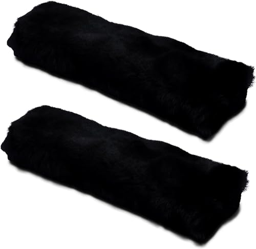 Andalus Australian Sheepskin Seat Belt Covers - Pack of 2 Hypoallergenic, Ultra Soft Shoulder Seatbelt Covers for All Ages, Vehicle Types, Models & Backpack Straps (Black)