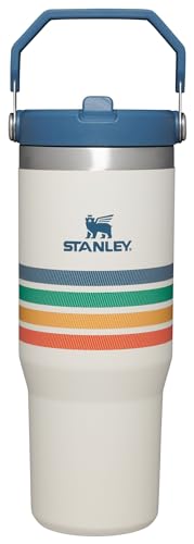Stanley IceFlow Stainless Steel Tumbler - Vacuum Insulated Water Bottle for Home, Office or Car Reusable Cup with Straw Leak Resistant Flip Cold for 12 Hours or Iced for 2 Days, Cream Stripe, 30OZ