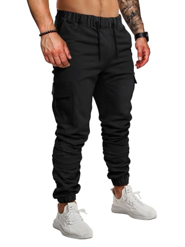 FLYFIREFLY Men's Joggers Gym Running Workout Hiking Pants Athletic Drawstring Bottom Sweatpants with Pockets Black