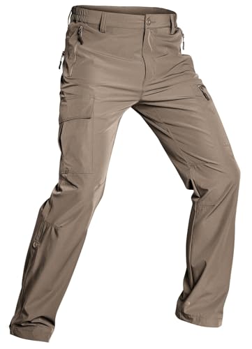 Wespornow Men's-Hiking-Cargo-Pants Lightweight Quick Dry Waterproof Tactical Pants for Work Travel Camping Hunting Fishing (Khaki, 34)
