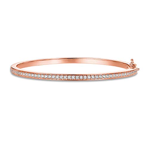 PAVOI 14K Gold Plated Cubic Zirconia Bangle Classic Tennis Bracelet | Rose Gold Bracelets for Women | 7.5 Inches