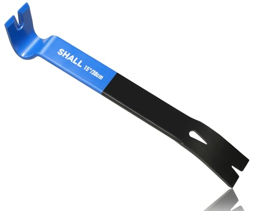 SHALL 15'' Flat Pry Bar, Heavy-Duty Nail Puller Crowbar, High-Carbon Steel Utility Claw Bar, Wonder Bar, Corrosion Resistant Nail Remover Pry Tool for Baseboard Removal, Home Remolding & Woodworking