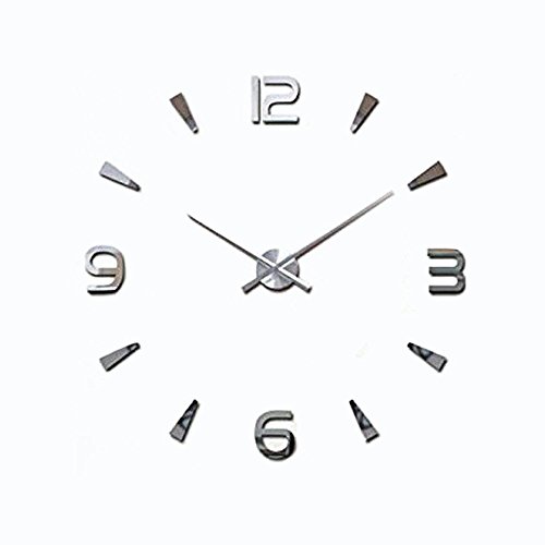 VIPECHO Creative special large diy quartz Decoration 3d wall clock Modern Design mirror sticker Wall Clocks Watch Hours Non-ticking Home Kitchen/Living Room Wall Clock -Silver
