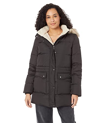 LAUREN Ralph Lauren Down Coat with Chest Zip and Patch Pocket Black LG
