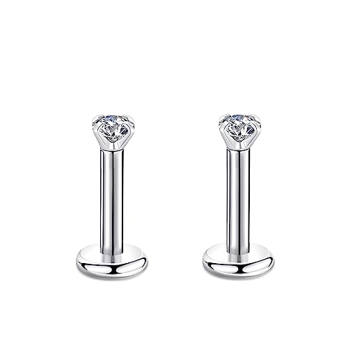 CANDYFANCY 16g 2/3/4mm Cubic Zirconia Triple Forward Helix Ear Cartilage Tragus Studs Earrings Lip Piercing 16 gauge (2mm stone, 6mm Length, 2pcs)