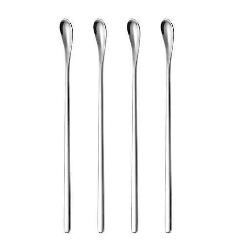 Delove Stainless Steel Coffee Stirring Spoon Beverage Cocktail Stirrers Stir Cocktail Drink Swizzle Stick- Mixing Spoon - Tiny Salt Condiment Spoon - Reusable - Set of 4 (7.6-Inch)