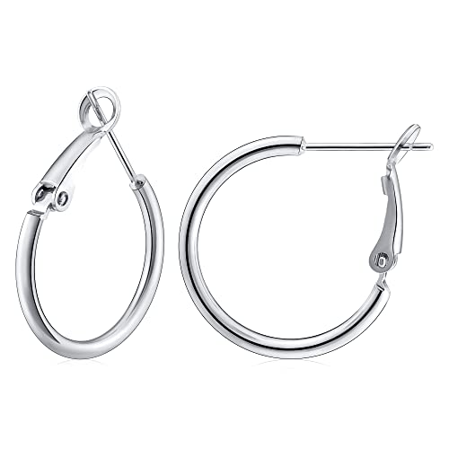 Gacimy Small Sterling Silver Hoop Earrings for Women 14K White Gold Plated with 925 Sterling Silver Post, 20mm White Gold Small Hoop Earrings for Women