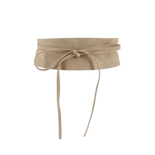 FASHIONGEN - Woman leatherette waisband Obi Belt, MICA - Tan Beige, L-XL