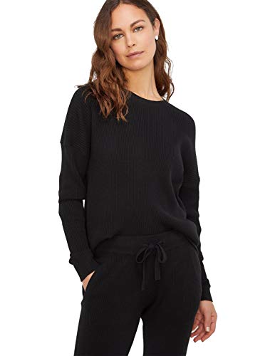 State Cashmere Knitted Loungewear Top - Crewneck Pullover for Women Made with 100% Pure Cashmere Sourced from Inner Mongolia Goats - Soft, Lightweight & Versatile - (Black, Small)