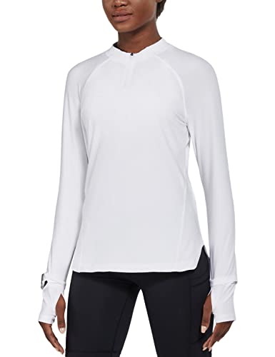 BALEAF Women's Running Shirts Quick Dry Lightweight Long Sleeve Pullover UPF50+ Moisture Wicking Hiking White Size L