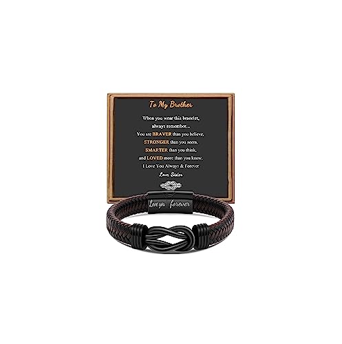 JoycuFF Brother Gifts from Sister Love You Forever Braided Leather Bracelets Birthday Christmas Gifts for Brother Infinity Knot Bracelet for Men Him Graduation Thanksgiving Day to My Brother 8.5 Inch