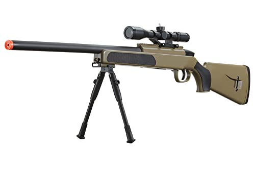 420 FPS Durable Polymer MK51 Bolt Action Airsoft Sniper Rifle Full Metal Bolt w/Scope (Tan)