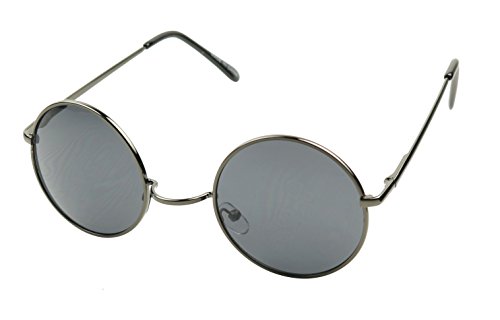 ShadyVEU Retro Round Style 70s Sunglasses Colorful Tint Groovy Hippie Mens Womens Shades (Gunmetal Frame/Black Lens, 50)