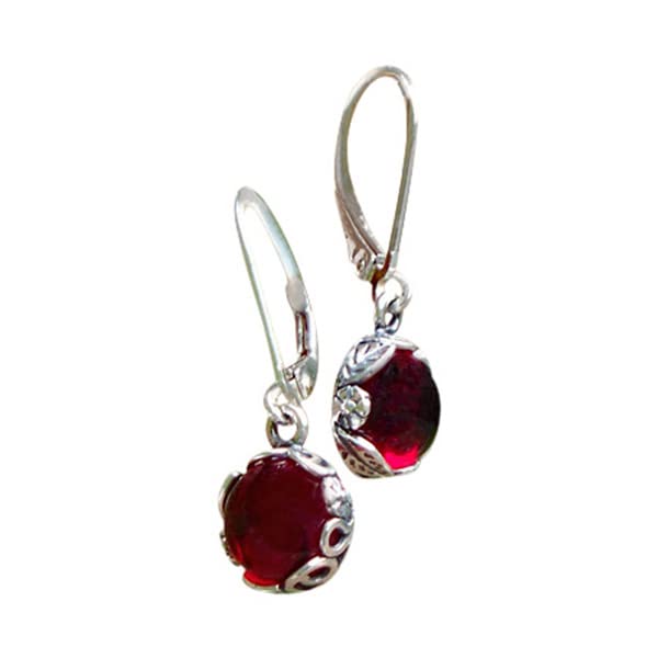 Recycled Vintage 1940's Red Beer Bottle Sterling Silver Botanical Leverback Earrings