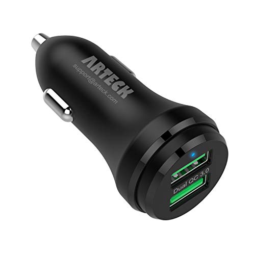 Car Charger, Arteck 40W 2 Quick Charge 3.0 USB Port Adapter with Dual QC 3.0, Compatible iPhone 15, 15 Pro, iPhone 14, 14 Pro, 13 Pro Max, 13 Mini, 12, 12 Pro, 11, iPad, Samsung Galaxy Note and More