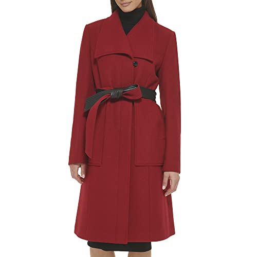 Cole Haan Women's Belted Coat Wool with Cuff Details, RED, 8
