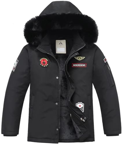 MOERDENG Boys Winter Coat Heavyweight Fleece Lined Waterproof Down Parka Jacket with Detachable Fur Hood