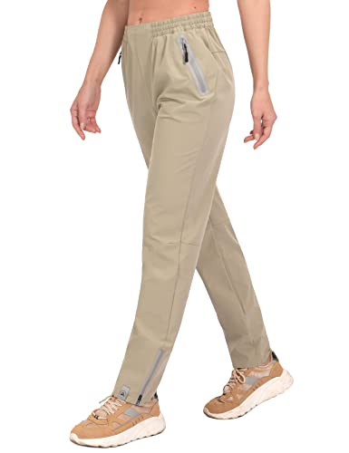 Mapamyumco Women's Stretch Golf Pants Quick Dry Lightweight UPF 50+ for Hiking Trekking Zipper Pockets Khaki S