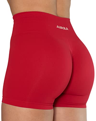 AUROLA Dream Collection Workout Shorts for Women Scrunch Seamless Soft High Waist Gym Shorts,Chinese Red,S