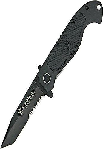 Smith & Wesson Special Tactical CKTACBS 8.1in High Carbon S.S. Folding Knife with a 3.5in Serrated Tanto Blade and ABS Handle for Outdoor, Survival and EDC