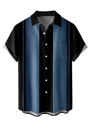 Hardaddy Men's Vintage Bowling Shirt Short Sleeve Button Down Hawaiian Summer Beach Printed Casual Shirts（Multicolor28,XXL）