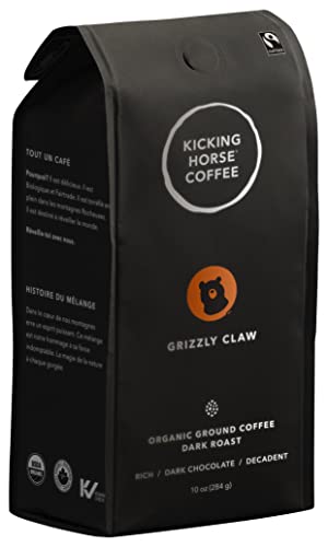 Kicking Horse Coffee, Grizzly Claw, Dark Roast, Ground, 10 oz - Certified Organic, Fairtrade, Kosher Coffee