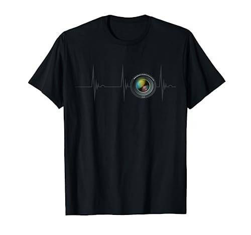 Camera Lens Photography Photographer Heartbeat EKG Pulse T-Shirt