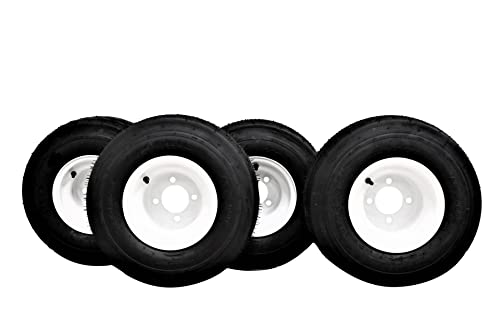 Antego Tire & Wheel 18x8.50-8 Tires on 8x7 Steel Wheels White Assemblies for Golf Carts and Lawn Mowers (Set of 4)