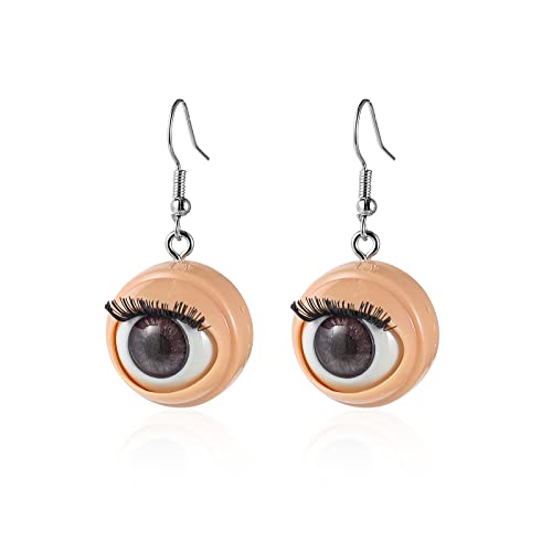 Pingyongchang Cute Funny Blinking Doll Eyeball Earrings Creepy Eyeball Dangle Earrings Harajuku Eyes Eyelash Witchy Punk Statement Earrings for Women Girl Halloween Party Jewelry Gift-Blue