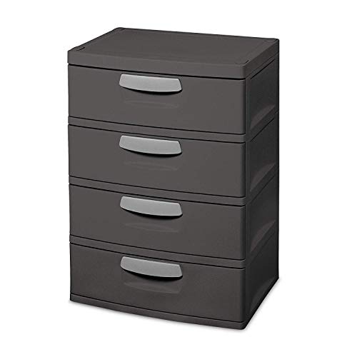 Sterilite 4 Drawer Unit, Storage Organizer with 4 Drawers, Ideal for Bedroom, Basement, Attic, Mudroom, Garage or Office, Flat Gray, 1-Pack