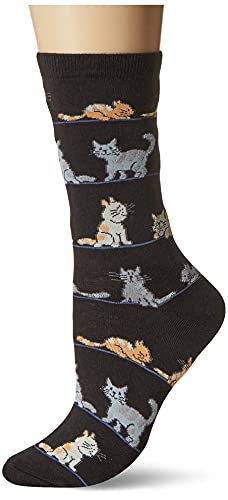 K. Bell Socks Women's Lover's Fun & Cute Novelty Crew Socks, Cats on Wire (Black), Shoe Size: 4-10
