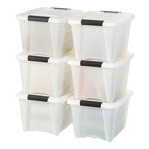 IRIS USA 6 Pack 19qt Plastic Storage Bin with Lid and Secure Latching Buckles, Pearl