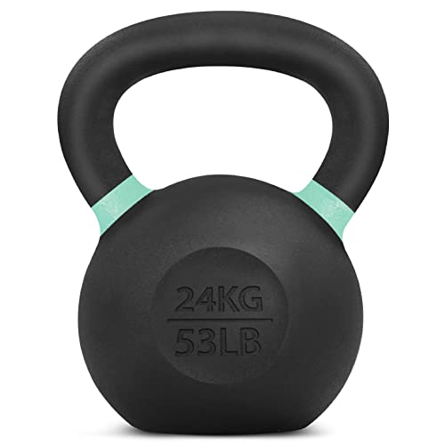 Yes4All Powder Coated Cast Iron Competition Kettlebell with Wide Handles & Flat Bottoms – 24 KG / 53 LB