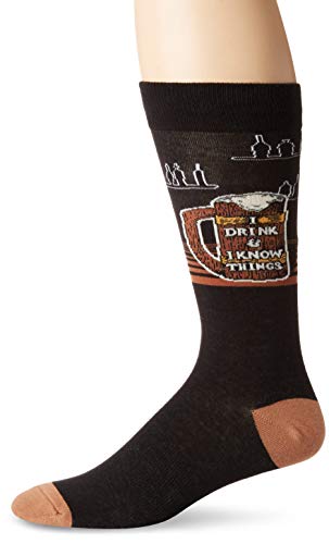 K. Bell Socks Men's Funny Jokes and Wordplay Novelty Crew Socks, I Know Things (Black), Shoe Size: 6-12