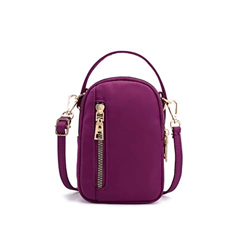 Small Women Travel Crossbody Bag Cell Phone Purse Pouch Handbags Waist Wallet Bag with 3 Zipper Pockets (Purple)