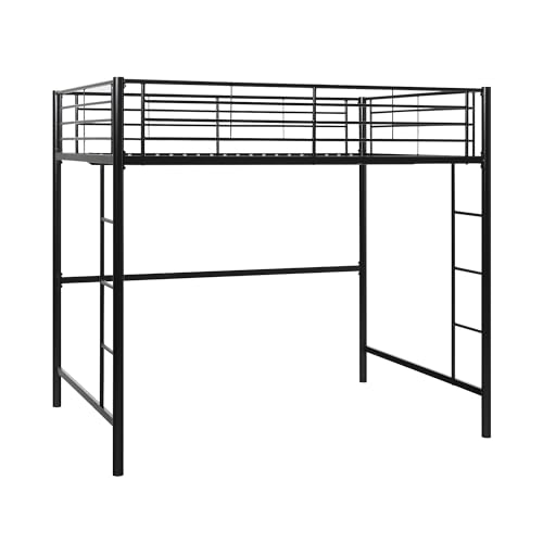 Walker Edison Timothee Urban Industrial Metal Double over Loft Bunk Bed, Full Loft, Black