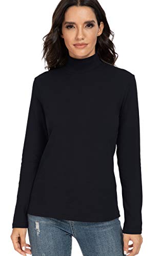 HieasyFit Women's Cotton Mock Turtleneck Basic Thermal Top Black Large