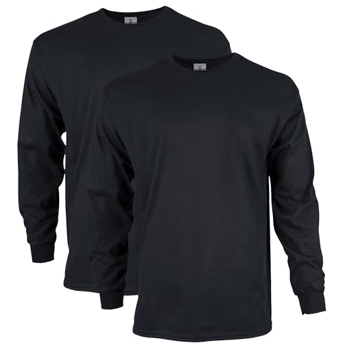Gildan Men's Ultra Cotton Long Sleeve T-Shirt, Style G2400, Multipack, Black (2-Pack), Large