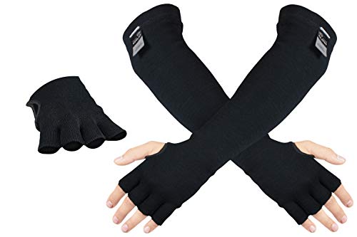 ECLAT-ASU Protective Sleeves- Anti Heat Scratch & Cut Resistant Arm Sleeve with Finger Opening- Safety Sleeves for Arms- Long Arm Guard Protector for Work Welding- Bite Proof- 18 Inches Black 1 Pair