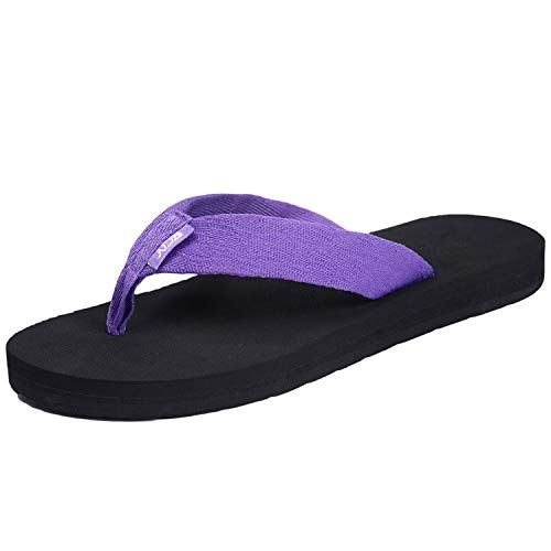 NewDenBer Women's Flip Flops Mesh Fabric Thong Sandals Comfortable Beach Sandal (8 B(M) US, Purple)