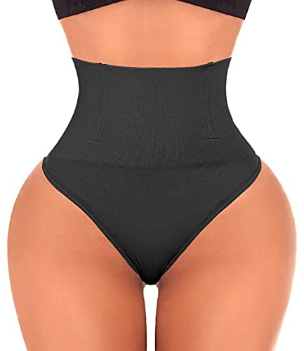Jenbou Thong Shapewear Tummy Control Panties Body Shaper for Women Butt Lifter Waist Trainer Seamless Slimmer Panty Black