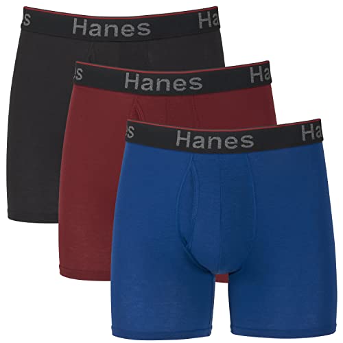 Hanes Total Support Pouch Men's Boxer Briefs Pack, Anti-Chafing, Moisture-Wicking Underwear, Odor Control, Blue/Red/Black, 3X-Large (Reg or Long Leg)