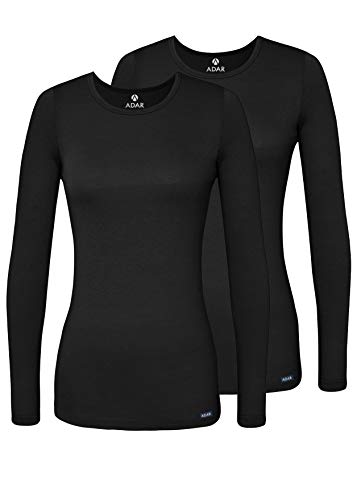 Adar Underscrubs for Women 2 Pack - Long Sleeve Underscrub Comfort Tee - 2902 - Black - M