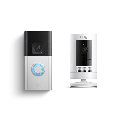 Ring Battery Doorbell Plus with Ring Stick Up Cam Battery, White
