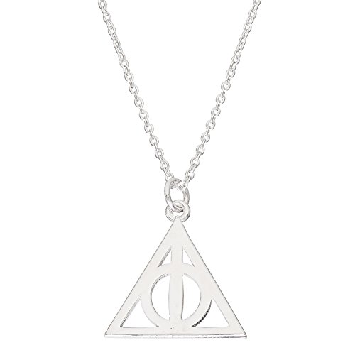 Harry Potter Jewelry for Women, Sterling Silver Deathly Hallows Pendant Necklace, 18' Chain