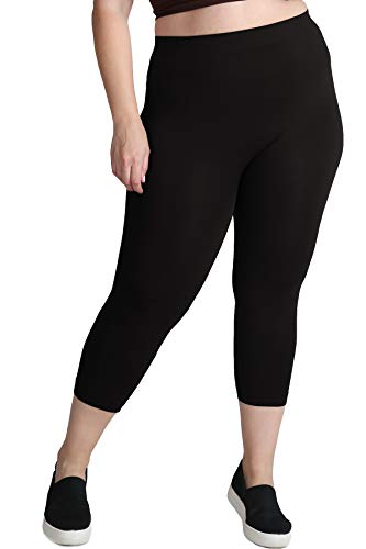 NIKIBIKI Women Seamless Basic Capri Legging Tights, Made in U.S.A, Plus Size (Black)