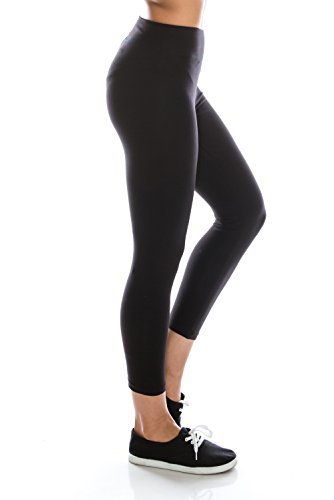 EttelLut Cotton Spandex Basic Knit Jersey Capri Black Womens Leggings Black M