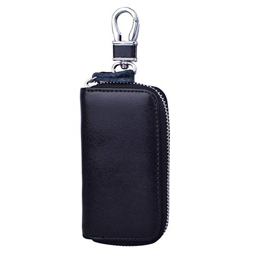 The Flash Store Men Leather Zip Around 6 Hook Key Case Car Key Holder Wallet Black