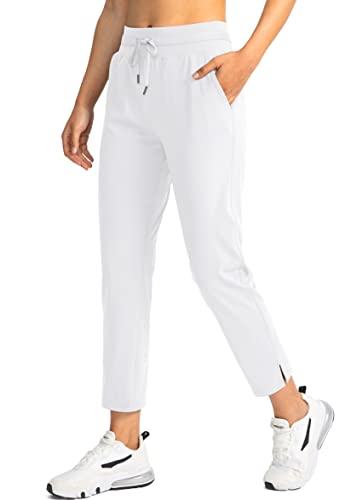 Soothfeel Women's Golf Pants with 4 Pockets 7/8 Stretch High Wasited Sweatpants Travel Athletic Work Pants for Women(White, Medium)